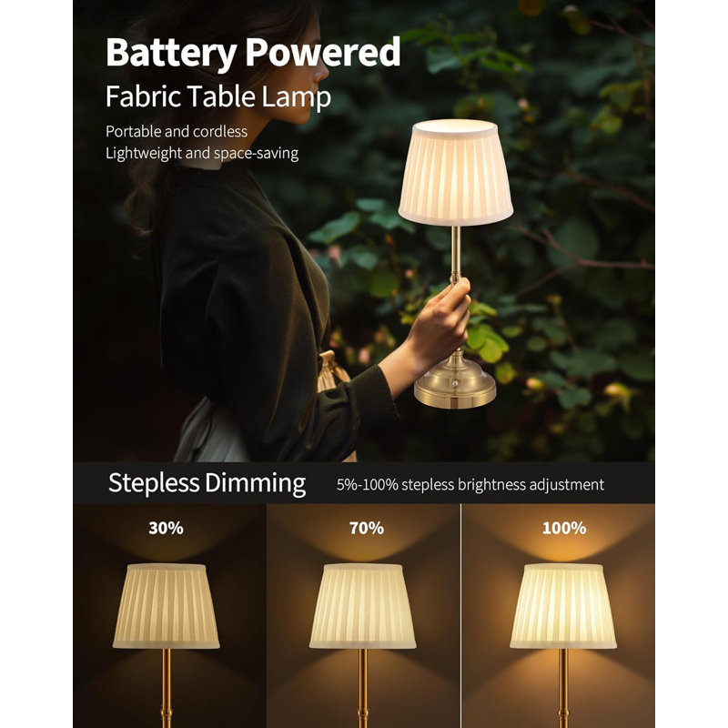 Mercer41 Portables Cordless Table Lamp Fabric Shade Desk Lamp 5000Mah Rechargeable Battery Powered Lighting Dimmable Light For Dining Room Bedroom Bedside Bar Night Light Camping Balcony Wayfair